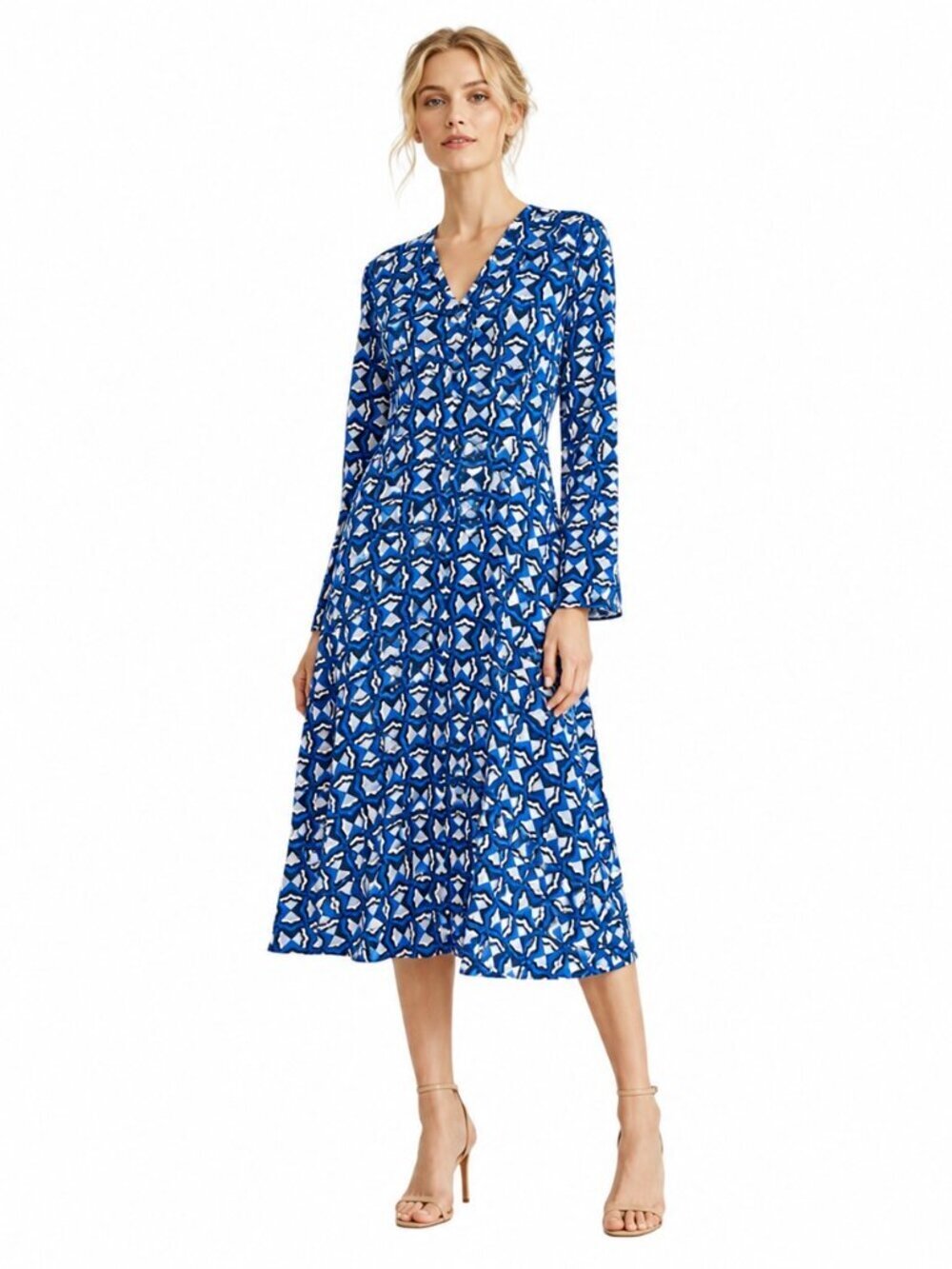 One Fifty Third Sample Piece Blue Printed Flowy Shift Tunic Dress New NWOT 2